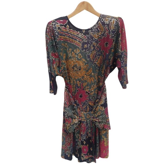 Rare Vintage Janine Mosaic Metallic Hand Painted Dress - Picture 1 of 6